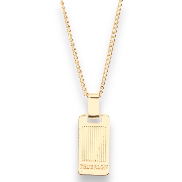 True Religion Dog Tag Gold Tone Necklace! - Picture 2 of 5